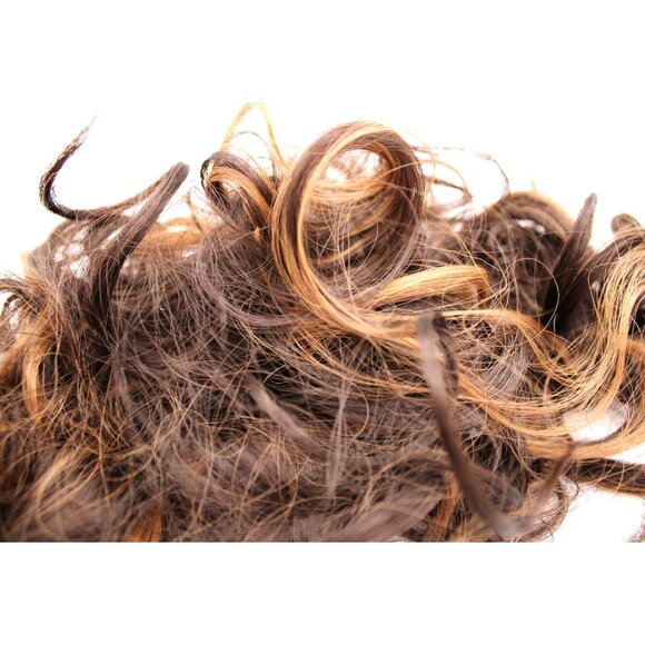 Curly Clip In Hair Extension 10" Ponytail Bun Brown Caramel Highlights Claw Clip - Picture 5 of 10